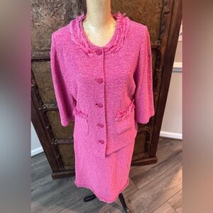 Stizzoli Pink Tweed Skirt Suit Set 46 48